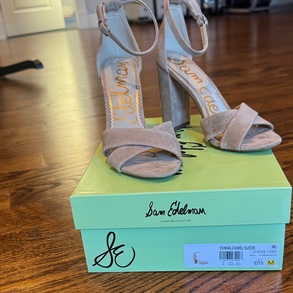 Sam Edelman Camel Suede Block Heel Sandals